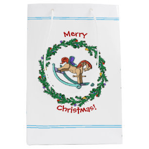 Christmas Wreath With Rocking Horse Medium Gift Bag