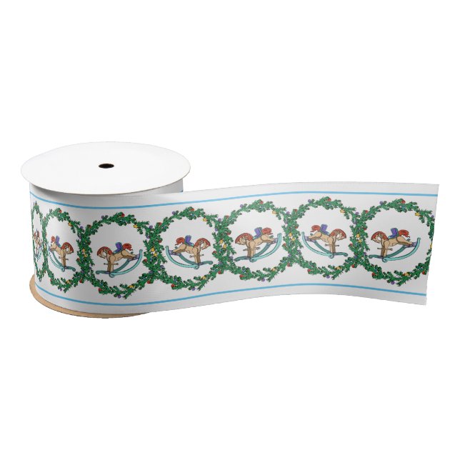 Christmas Wreath With Rocking Horse Satin Ribbon (Spool)