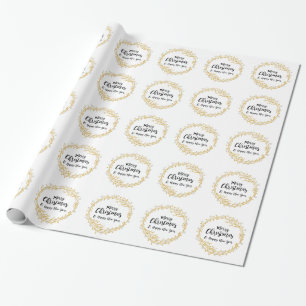 Christmas wreath with silver glitter snowflakes wrapping paper