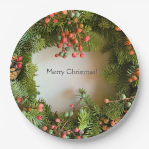 Christmas wreath with small berries paper plates