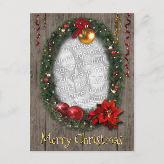 Christmas Wreath with your Photo & Text Holiday Postcard (Front)