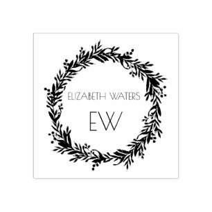 CHRISTMAS WREATH WOOD ART STAMP WITH INITIALS