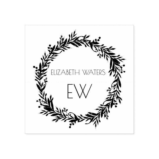 CHRISTMAS WREATH WOOD ART STAMP WITH INITIALS (Imprint)