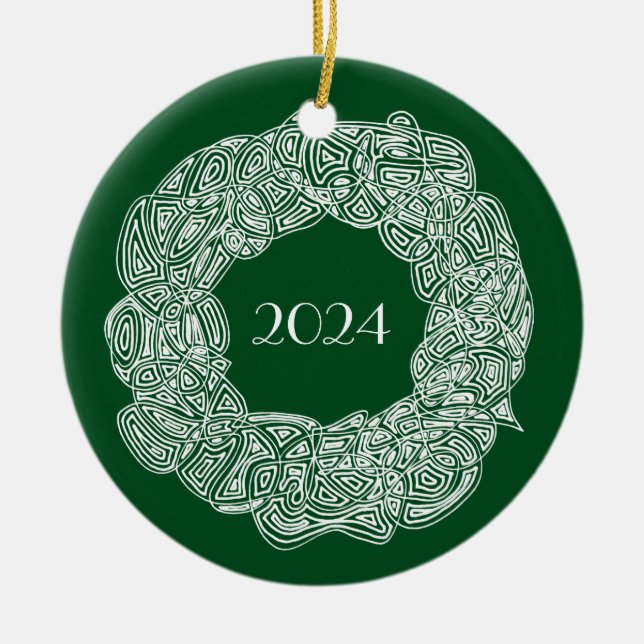 Christmas Wreath Year Ceramic Ornament (Front)