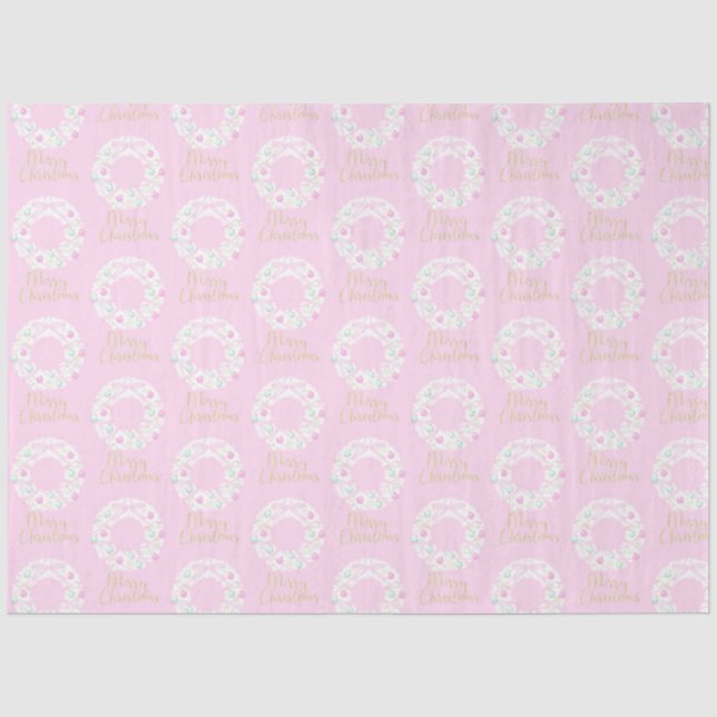 Christmas Wreathes Merry Christmas Pink Christmas Tissue Paper (Front)
