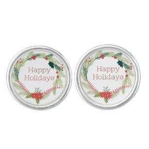 Christmas Wreaths Happy Holidays Cufflinks