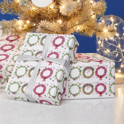 Christmas Wreaths Holiday Greeting Wrapping Paper