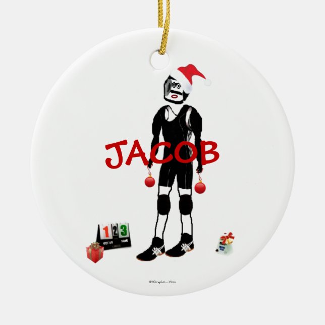 Christmas Wrestling Cartoon Ceramic Ornament (Front)