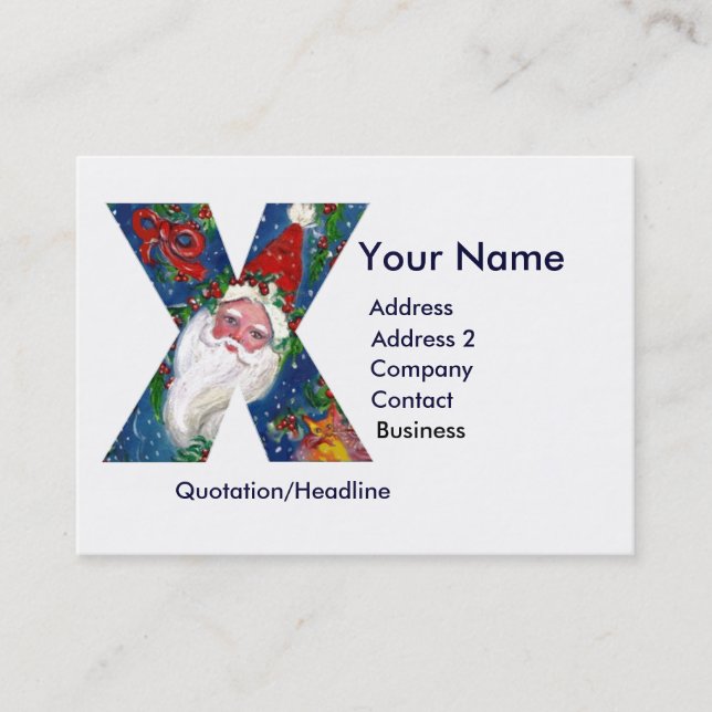 CHRISTMAS X LETTER / SANTA CLAUS WITH RED RIBBON BUSINESS CARD (Front)