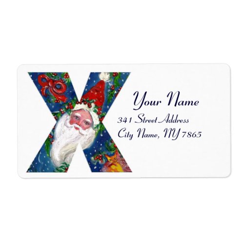 CHRISTMAS X LETTER  SANTA CLAUS WITH RED RIBBON LABEL