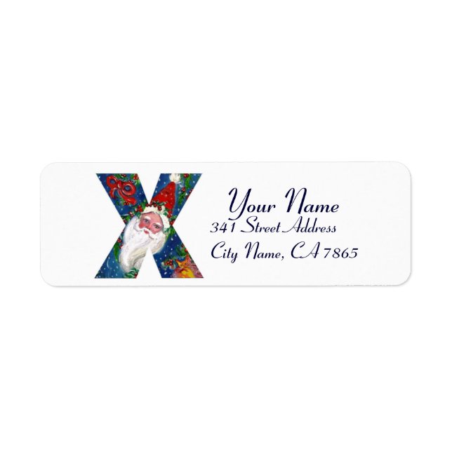 CHRISTMAS X LETTER / SANTA CLAUS WITH RED RIBBON LABEL (Front)