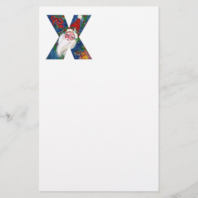 CHRISTMAS X LETTER / SANTA CLAUS WITH RED RIBBON STATIONERY (Front)