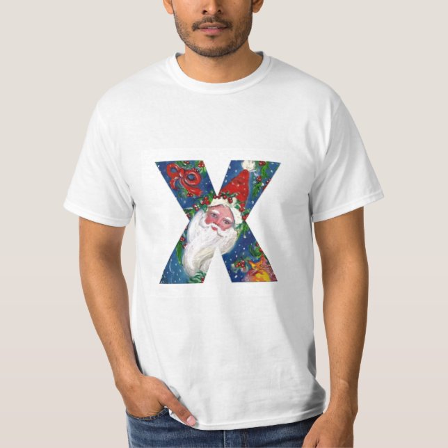 CHRISTMAS X LETTER / SANTA CLAUS WITH RED RIBBON T-Shirt (Front)