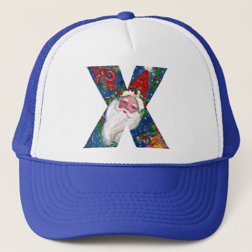 CHRISTMAS X LETTER  SANTA CLAUS WITH RED RIBBON TRUCKER HAT