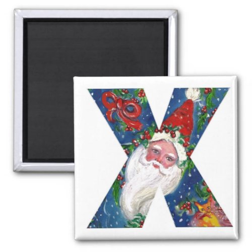 CHRISTMAS X LETTER  SANTA  RED RIBBON MONOGRAM MAGNET