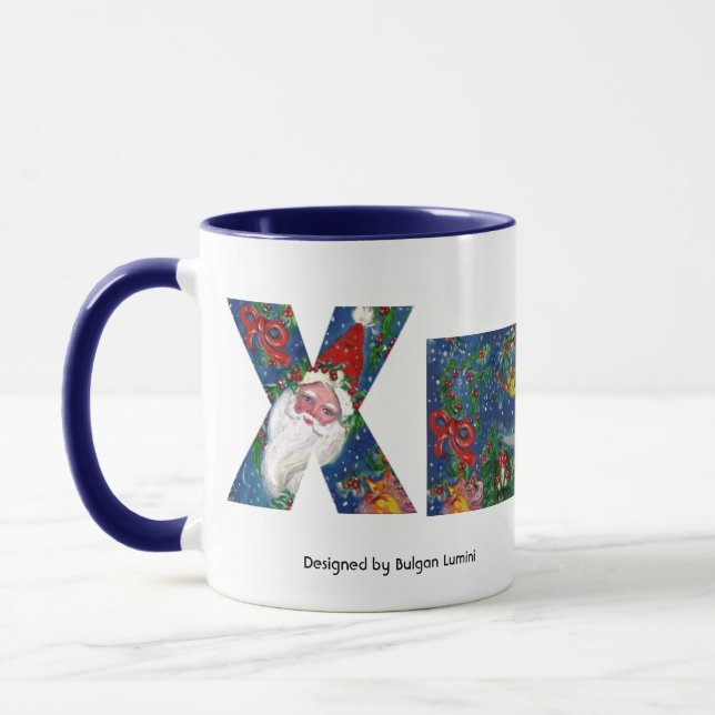 CHRISTMAS X LETTER / SANTA   RED RIBBON MONOGRAM MUG (Left)