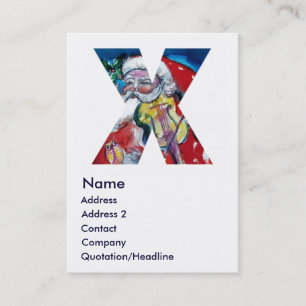 CHRISTMAS X LETTER / SANTA WITH VIOLIN MONOGRAM BUSINESS CARD