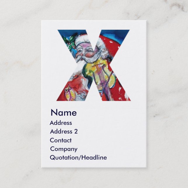 CHRISTMAS X LETTER  / SANTA  WITH VIOLIN MONOGRAM BUSINESS CARD (Front)