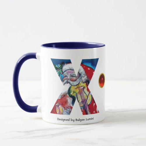 CHRISTMAS X LETTER  SANTA  WITH VIOLIN MONOGRAM MUG