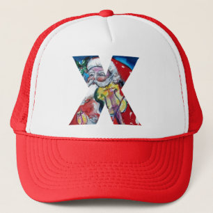 CHRISTMAS X LETTER / SANTA WITH VIOLIN MONOGRAM TRUCKER HAT