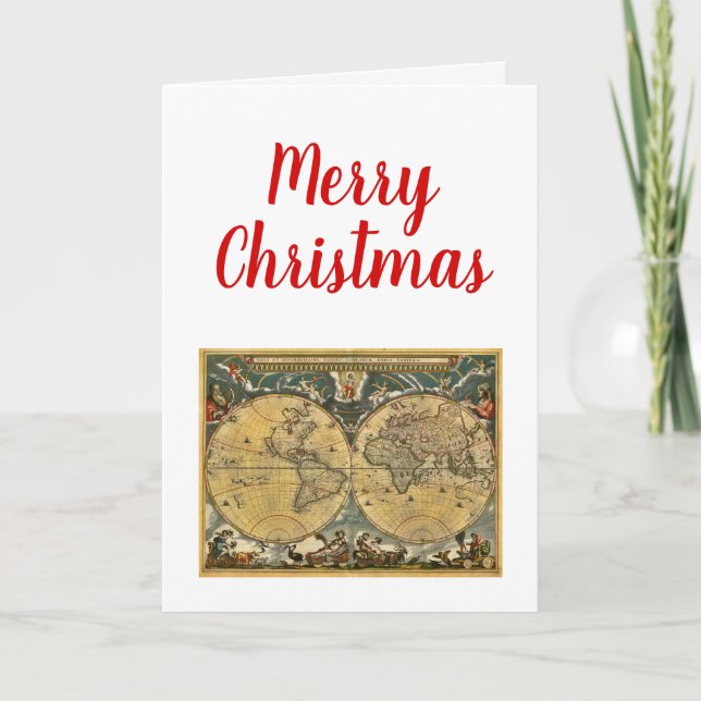 Christmas Xmas Antique World Map J. Blaeu 1664 Holiday Card (Front)