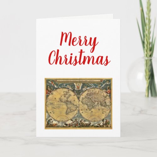 Christmas Xmas Antique World Map J Blaeu 1664 Holiday Card