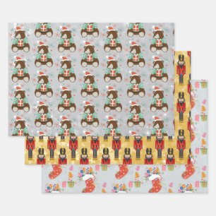 Christmas Xmas Bear Toy Soldier Stocking Wrapping Paper Sheets