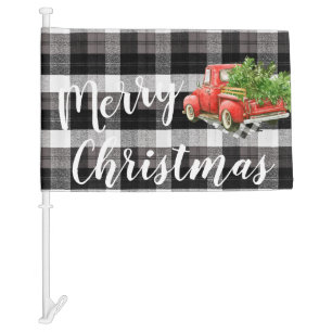 Christmas XMAS Car Flag Red XMAS Truck Plaid