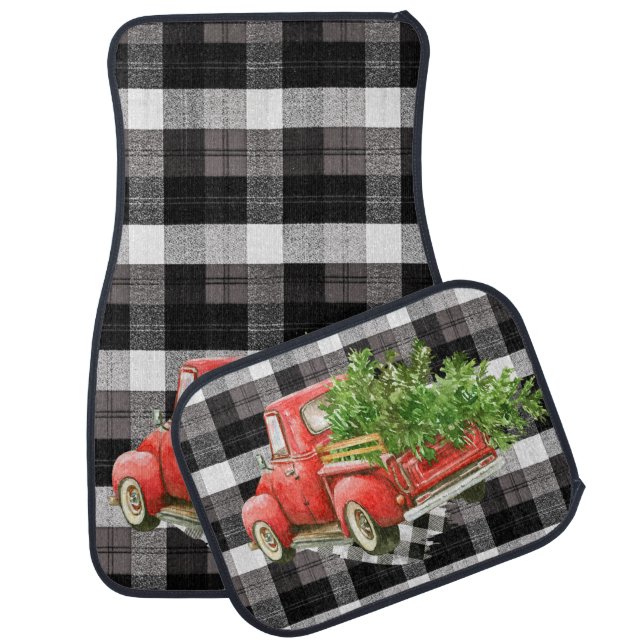Christmas XMAS Car Floor Mats Red XMAS Truck Plaid (Set)
