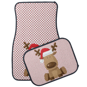Christmas XMAS Car Floor Mats Reindeer Polka Dot