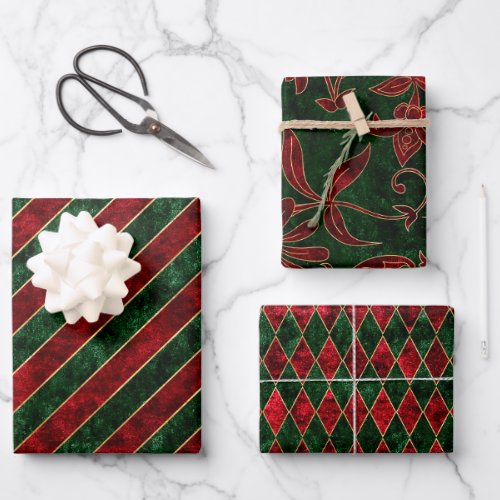Christmas Xmas Faux Velvet Red Green Holiday Wrapping Paper Sheets