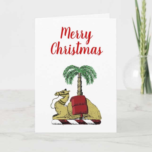 Christmas Xmas Heraldic Camel Palm Tree Color Holiday Card (Front)