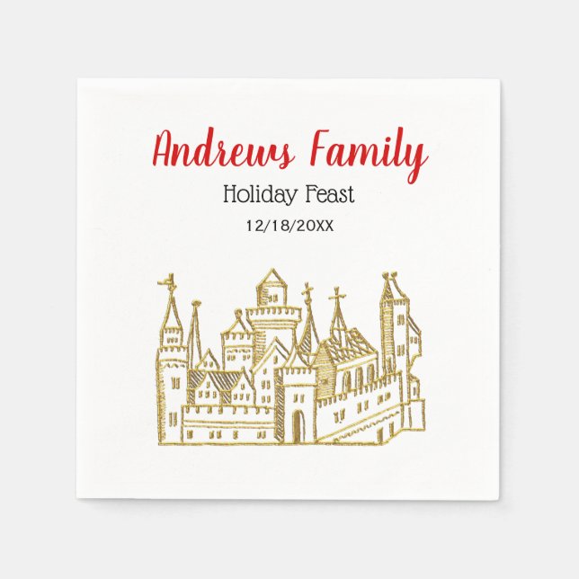 Christmas Xmas Heraldic Castle #2 Crest Faux Gold Paper Napkins (Front)