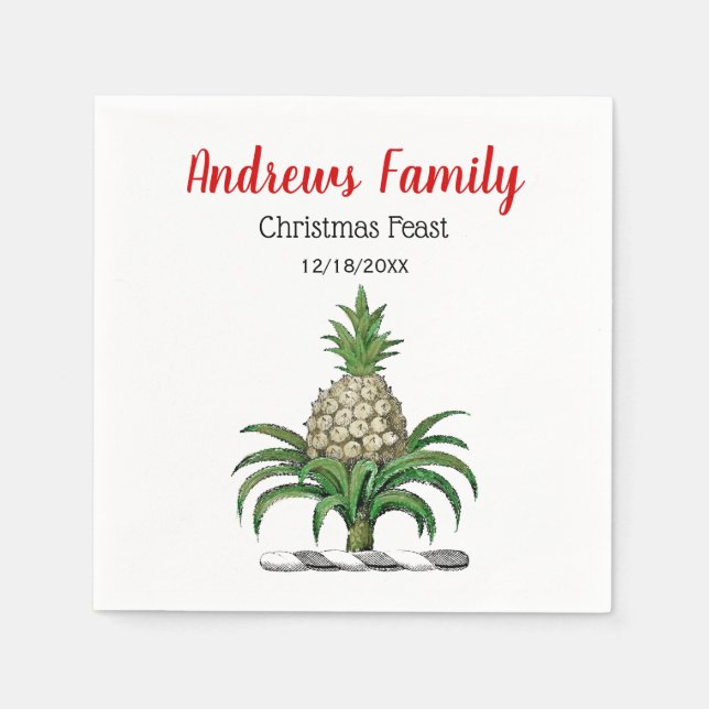 Christmas Xmas Heraldic Pineapple Crest Emblem Napkins (Front)