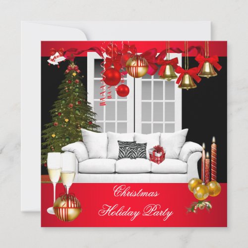 Christmas Xmas Holiday Party Red White Balls Personalized Invitations