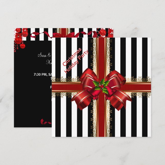 Christmas Xmas Holiday Party Red White Stripe Invitation (Front/Back)