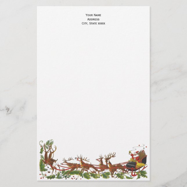 Christmas Xmas Holiday Santa Sleigh #4 Stationery (Front)