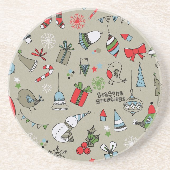 Christmas Xmas pattern Coaster (Front)