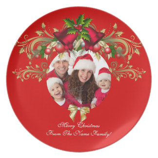 Christmas Xmas Photo Template 3 children family Melamine Plate