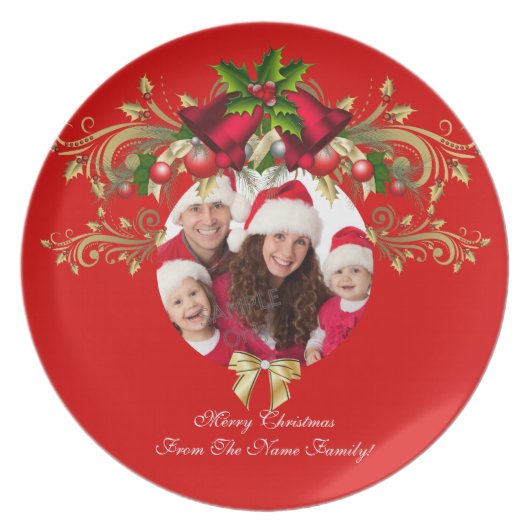 Christmas Xmas Photo Template 3 children family Melamine Plate (Front)