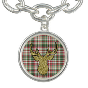 Christmas XMAS Plaid Tartan Gold Deer Bracelet