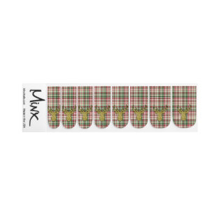 Christmas XMAS Plaid Tartan Gold Deer Nail Art