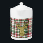 Christmas XMAS Plaid Tartan Gold Deer Teapot<br><div class="desc">Christmas XMAS Tea Pot</div>