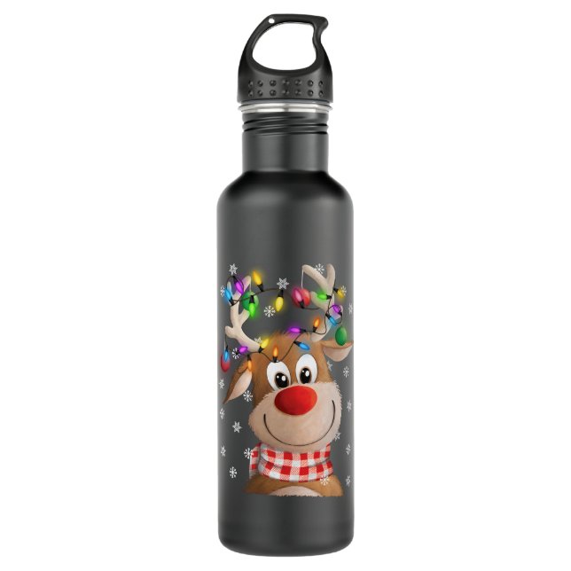 Christmas xmas Reindeer Christmas lights family Stainless Steel Water Bottle (Front)