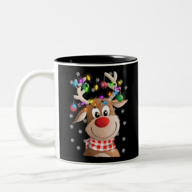 Christmas xmas Reindeer Christmas lights family Two-Tone Coffee Mug (Left)