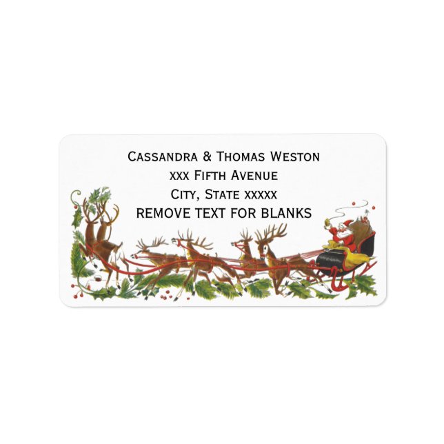 Christmas Xmas Santa Sleigh Reindeer Border Label (Front)