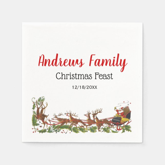 Christmas Xmas Santa Sleigh Reindeer Border Napkins (Front)