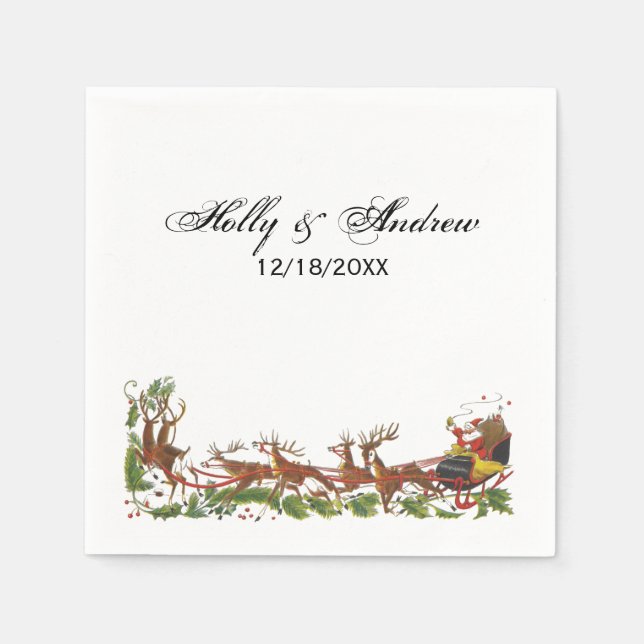 Christmas Xmas Santa Sleigh Reindeer Border Paper Napkins (Front)
