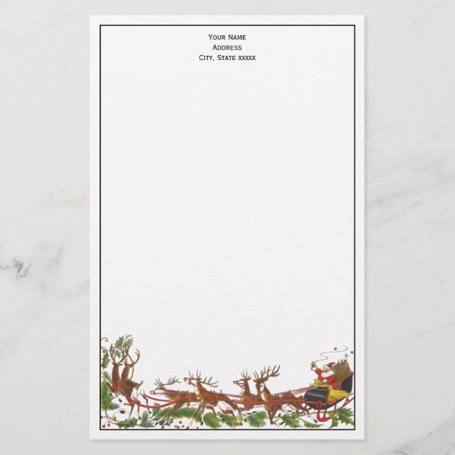 Christmas Xmas Santa Sleigh Reindeer Border Stationery (Front)
