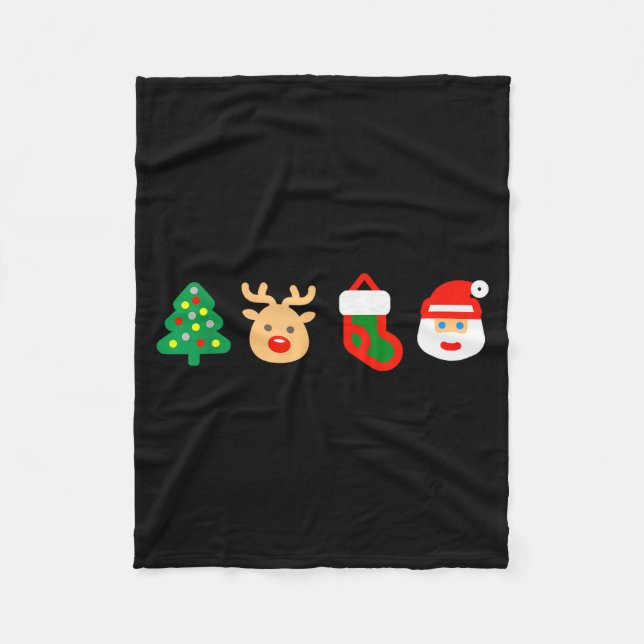 Christmas Xmas Santa, Tree, Stocking, Reindeer Des Fleece Blanket (Front)